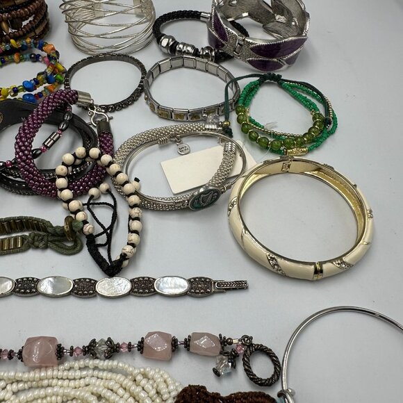 Bracelet Lot Mixed Styles Colors Materials Boho Beaded Chain Layered Statement - Picture 4 of 12
